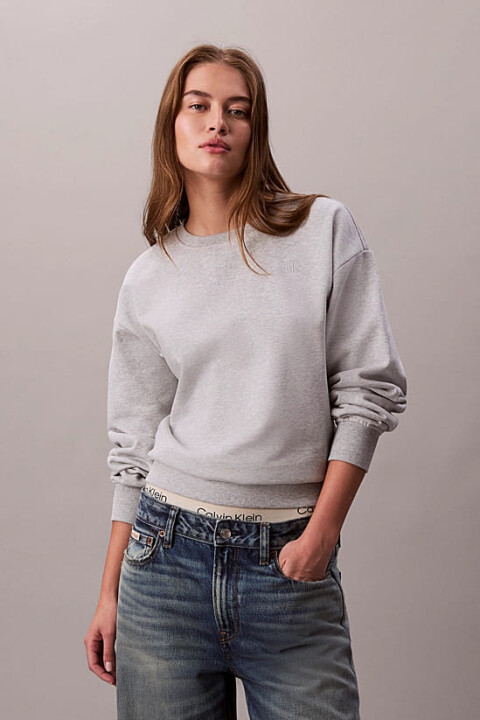 Kadın Rahat Kalıp Bisiklet Yaka Sweatshirt - Gri Melanj 