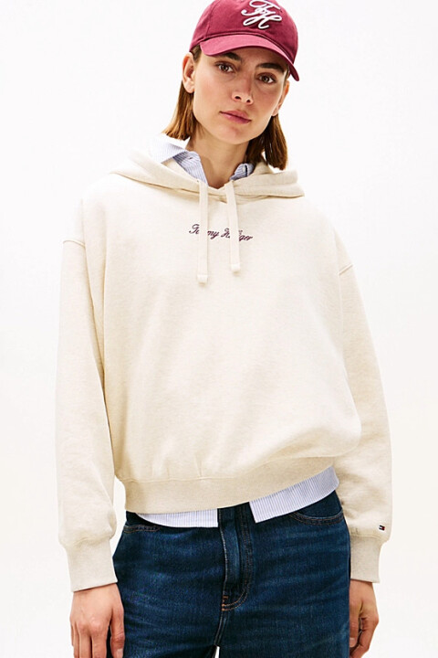 Kadın Rahat Kalıp Düşük Omuzlu Kapüşonlu Sweatshirt - Krem 