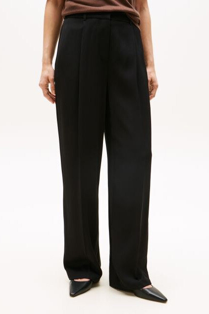 Kadın Rahat Kalıp Düz Paça Kumaş Pantolon - Siyah - Tommy Hilfiger