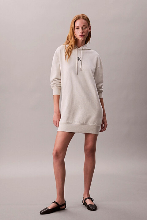 Kadın Rahat Kalıp Kapüşonlu Sweatshirt Elbise - Bej Melanj - Calvin Klein