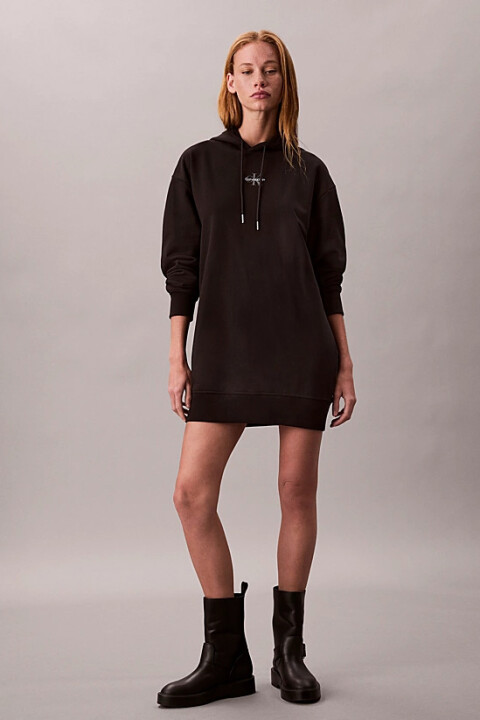 Kadın Rahat Kalıp Kapüşonlu Sweatshirt Elbise - Siyah 