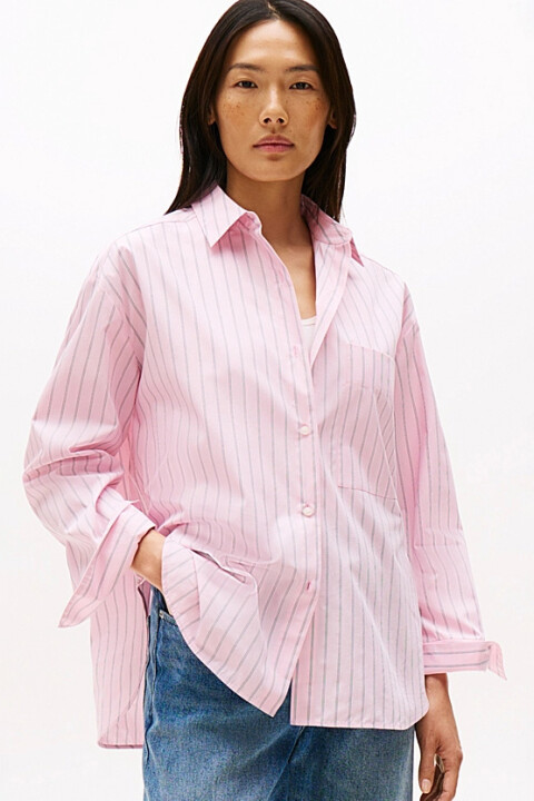 Kadın Rahat Kesim Çizgili Gömlek - Pembe 
