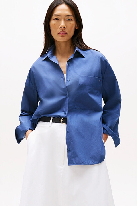 Kadın Rahat Kesim Klasik Yaka Gömlek - Mavi - Tommy Hilfiger