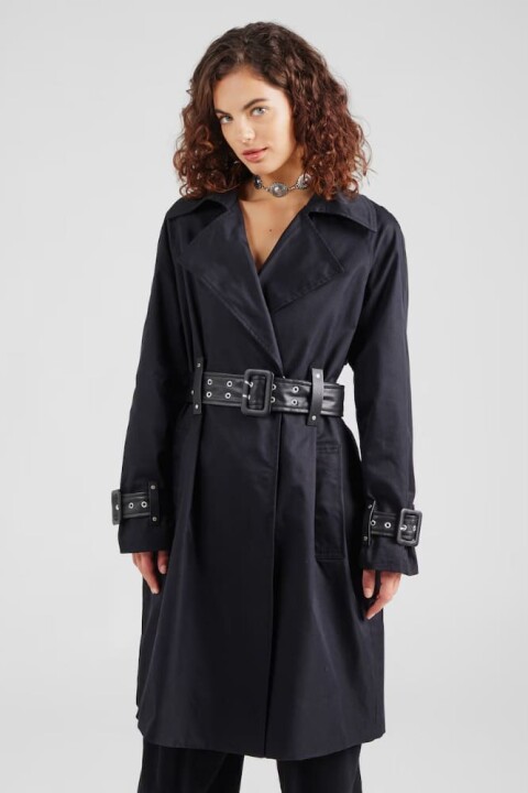 Kadın Raphaelle Kuşgözü Detaylı Kemerli Trençkot - Siyah - Guess