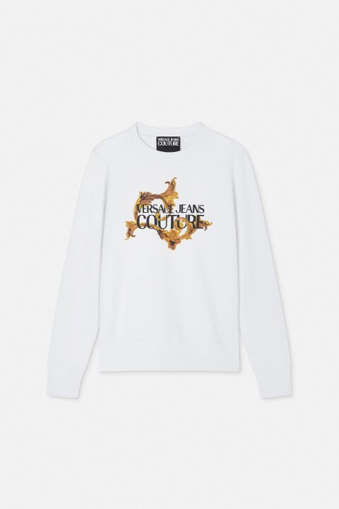 Kadın Regular Fit Barok Desenli Bisiklet Yaka Sweatshirt - Beyaz/Altın Sarısı - Versace