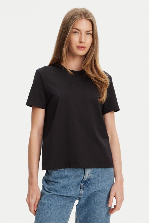 Kadın Regular Fit Bisiklet Yaka Minimalist Logolu T-Shirt - Siyah - Calvin Klein