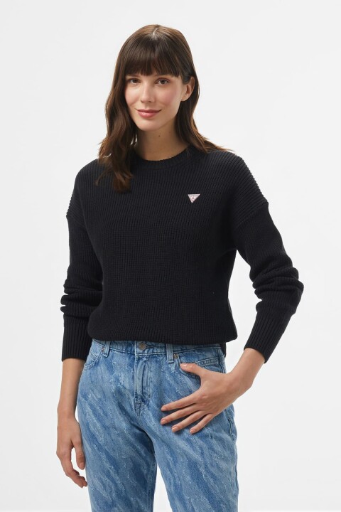 Kadın Regular Fit Bisiklet Yaka Triko Kazak - Siyah - Guess