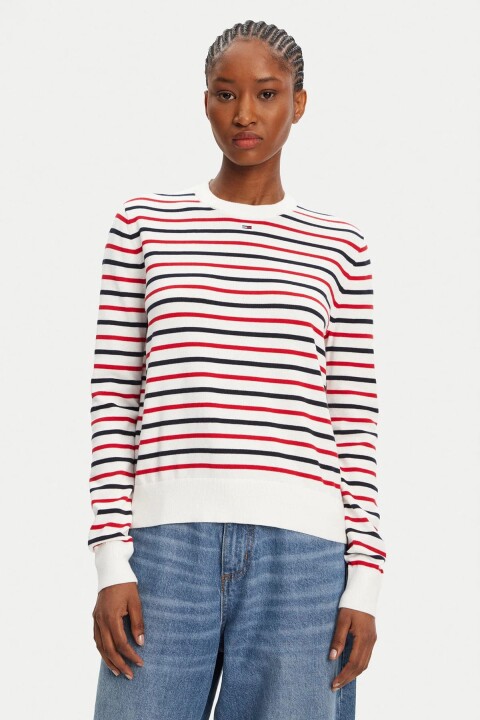 Kadın Regular Fit Çizgili Bisiklet Yaka Triko Kazak - Çok Renkli 