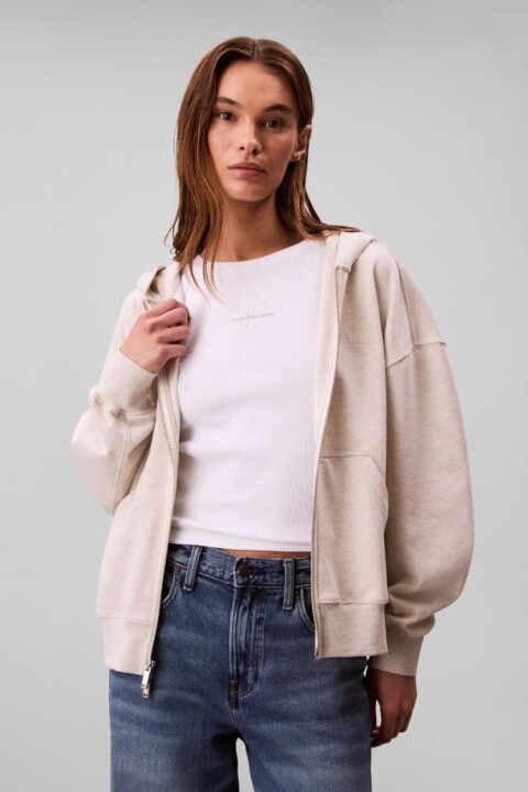 Kadın Regular Fit Fermuarlı Kapüşonlu Sweatshirt - Bej 