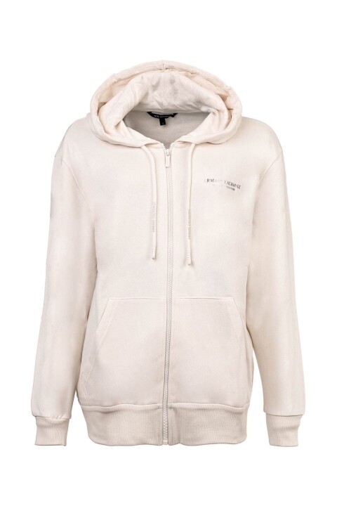 Kadın Regular Fit Fermuarlı Kapüşonlu Sweatshirt - Krem - Armani Exchange