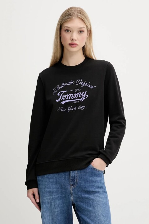 Kadın Regular Fit Grafik Logolu Sweatshirt - Siyah - Tommy Hilfiger