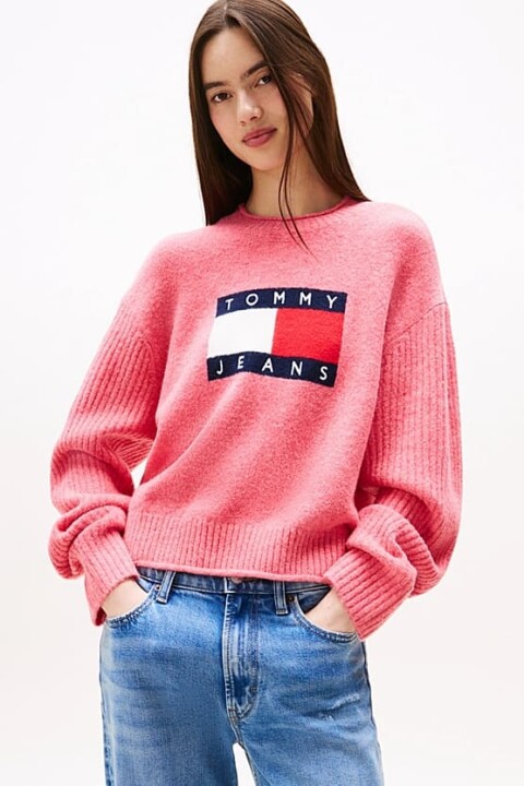 Kadın Regular Fit Grafik Logolu Triko Kazak - Pembe - Tommy Hilfiger