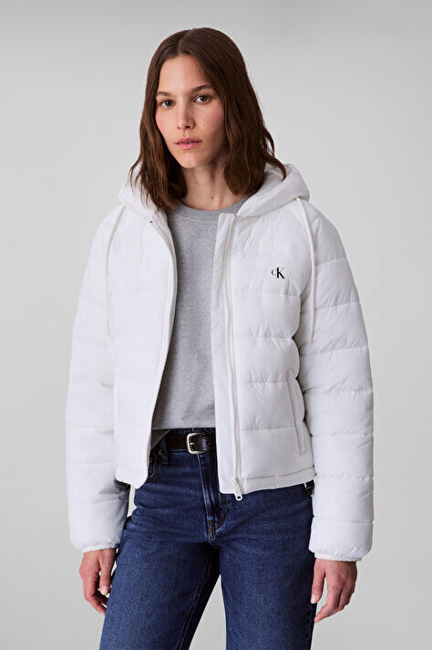 Kadın Regular Fit Kapüşonlu Şişme Mont - Beyaz - Calvin Klein