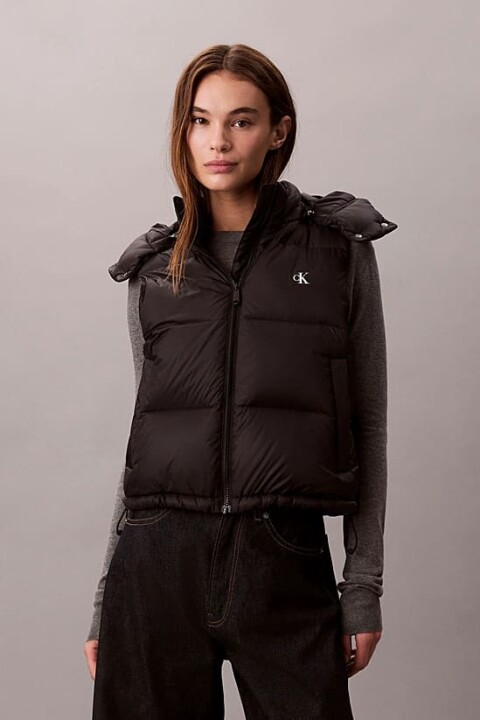 Kadın Regular Fit Kapüşonlu Şişme Yelek - Siyah - Calvin Klein