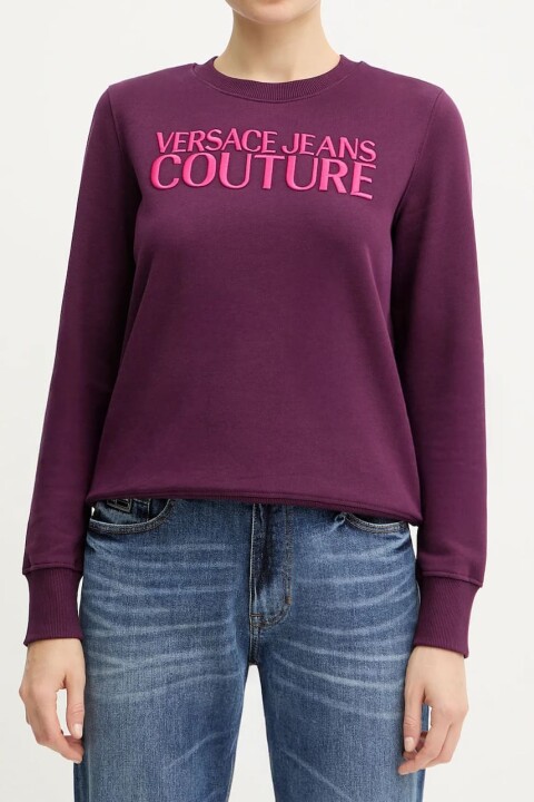 Kadın Regular Fit Nakışlı Yazı Logolu Bisiklet Yaka Sweatshirt - Mor - Versace