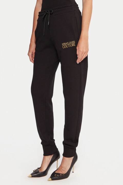 Kadın Regular Fit Nakışlı Yazı Logolu Paçası Lastikli Eşofman Altı - Siyah/Altın Sarısı - Versace