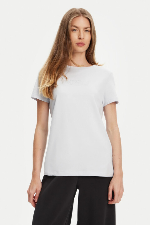 Kadın Regular Fit Taş Detaylı Pamuklu T-Shirt - Mavi - Guess