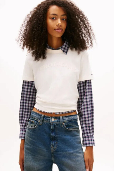 Kadın Regular Fit Tonal Logo Bisiklet Yaka T-Shirt - Kırık Beyaz - Tommy Hilfiger