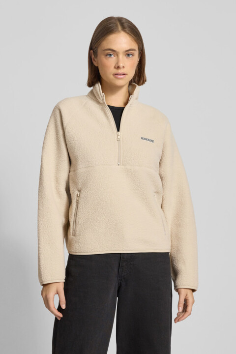 Kadın Regular Fit Yarım Fermuarlı Dik Yaka Polar Sweatshirt - Ekru 