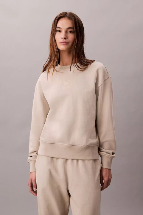 Kadın Regular Kalıp Bisiklet Yaka Sweatshirt - Bej 