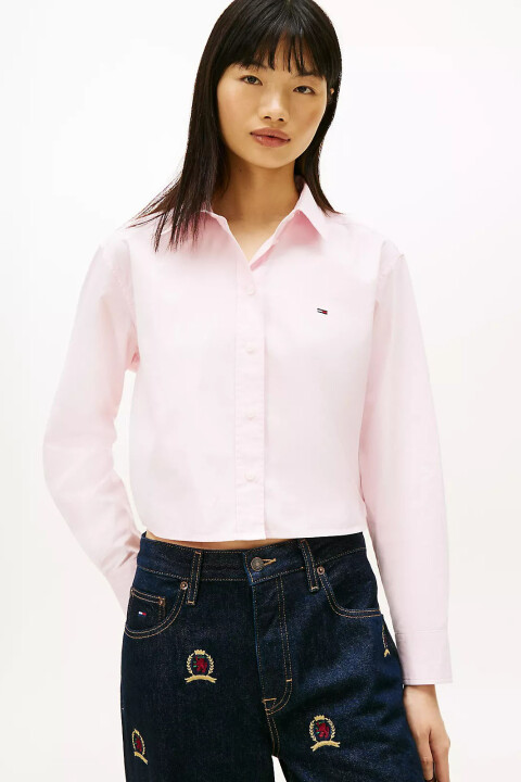 Kadın Relax Fit Cropped Gömlek - Açık Pembe - Tommy Hilfiger