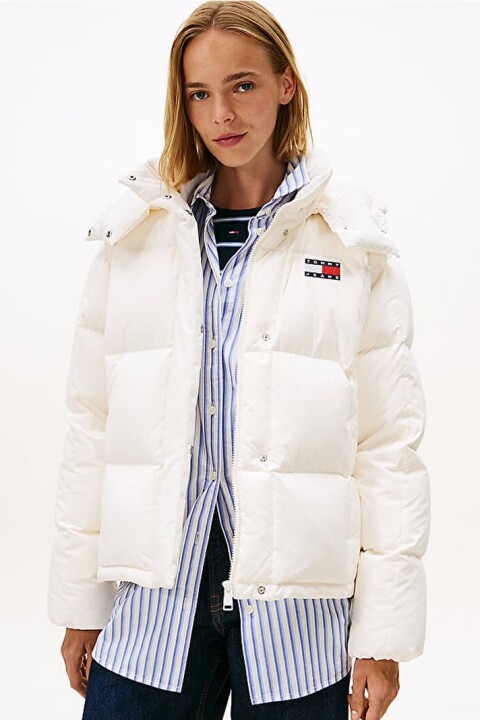 Kadın Relaxed Fit Alaska Grid Down Puffer Mont - Beyaz 