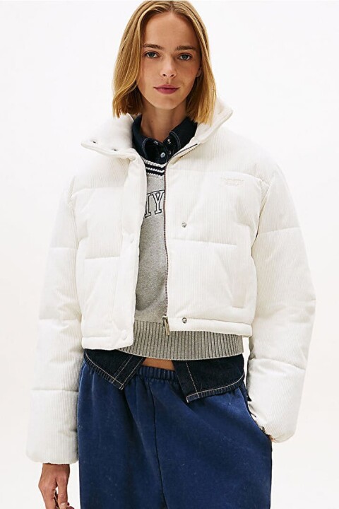 Kadın Relaxed Fit Fitilli Kadife Dokulu Su İtici Şişme Mont - Ekru - Tommy Hilfiger