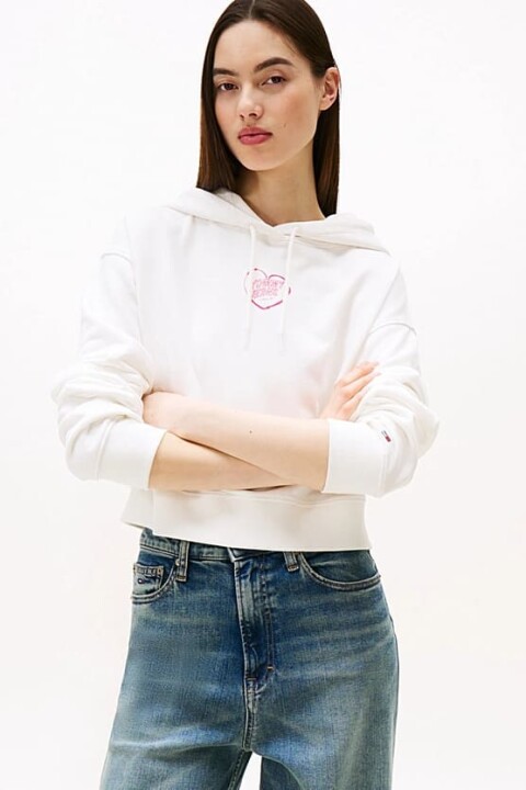 Kadın Relaxed Fit Sırtı Kalp Baskılı Cropped Sweatshirt - Ekru 