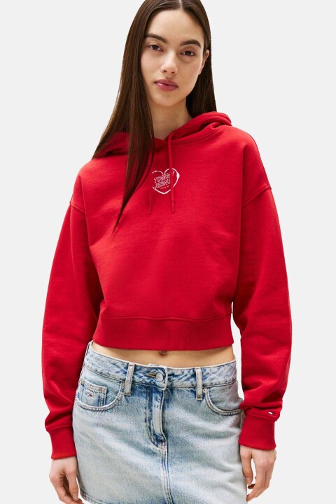 Kadın Relaxed Fit Sırtı Kalp Baskılı Cropped Sweatshirt - Kırmızı 