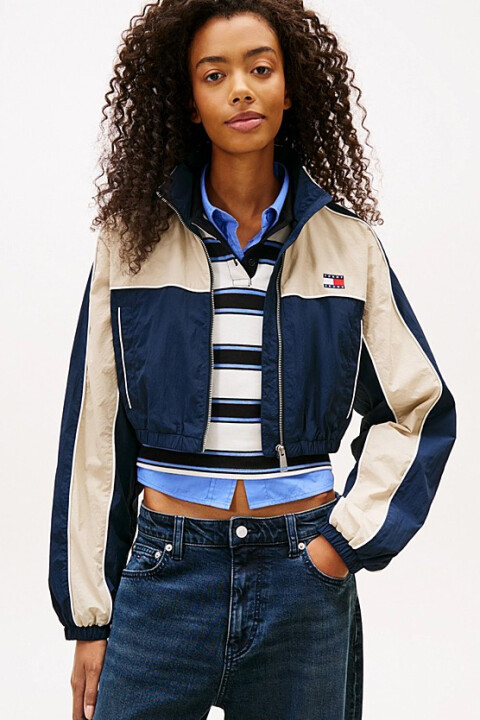 Kadın Renk Bloklu ve Şerit Detaylı Kısa Ceket - Lacivert - Tommy Hilfiger