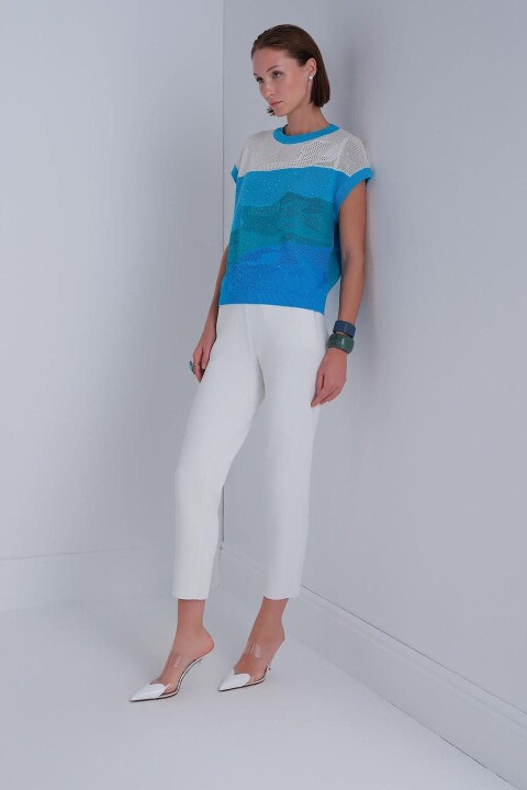 Kadın Renk Geçişli Bisiklet Yaka Süveter - Mavi - Join Us