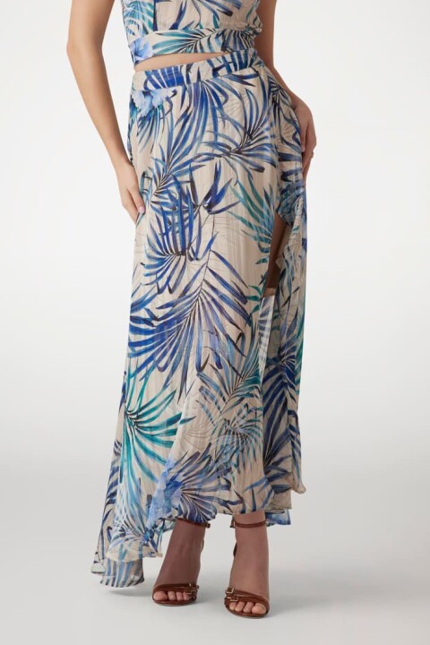 Kadın Romana Çiçek Desenli Anvelop Etek - Mavi 