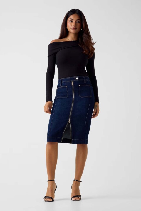 Kadın Rosita Regular Fit Denim Etek - Lacivert - Guess