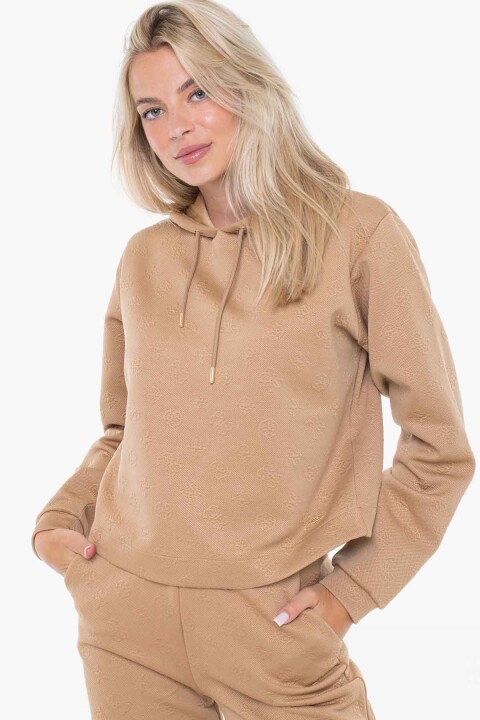 Kadın Scuba Kapüşonlu Logolu Sweatshirt - Bej 