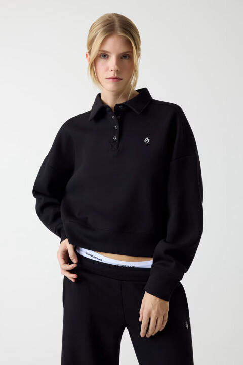 Kadın Scuba Polo Yaka Sweatshirt - Siyah - Guess