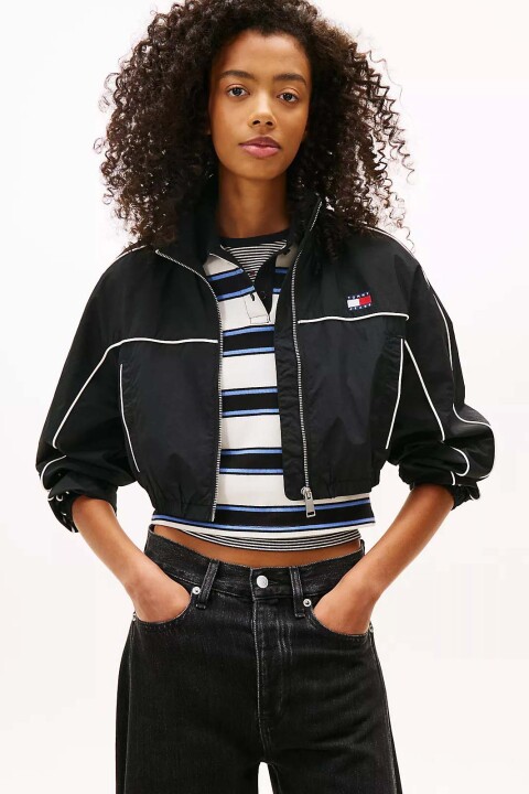 Kadın Şerit Detaylı Kısa Ceket - Siyah - Tommy Hilfiger