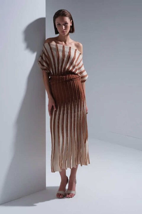 Kadın Sim Detaylı Piliseli Midi Etek - Kahverengi - Join Us