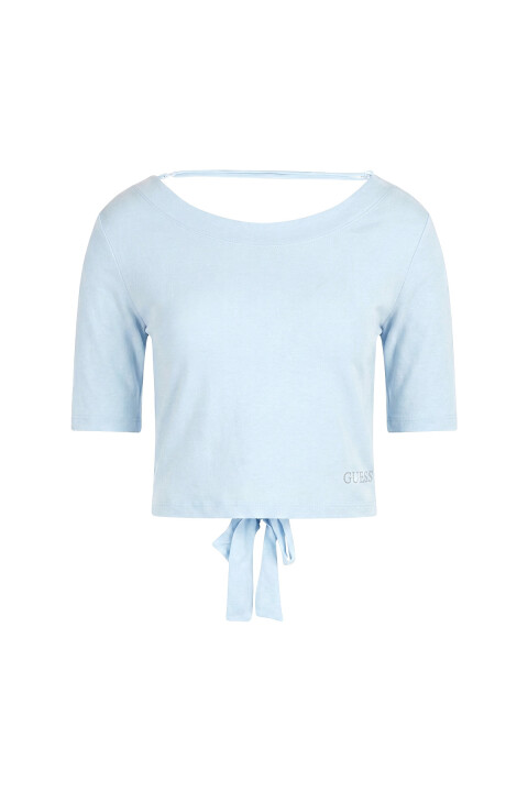 Kadın Sırt Detaylı Bağlamalı Crop T-Shirt - Açık Mavi 