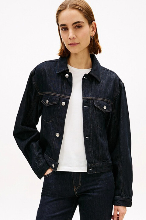 Kadın Sırtı Pileli Denim Ceket - Koyu Mavi - Tommy Hilfiger