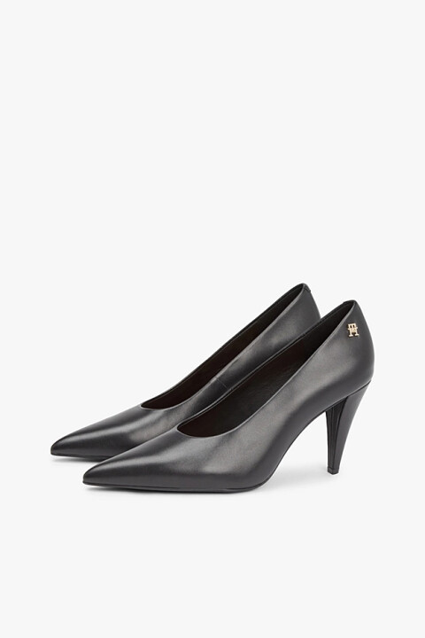 Kadın Sivri Burun Deri Topuklu Ayakkabı - Siyah - Tommy Hilfiger