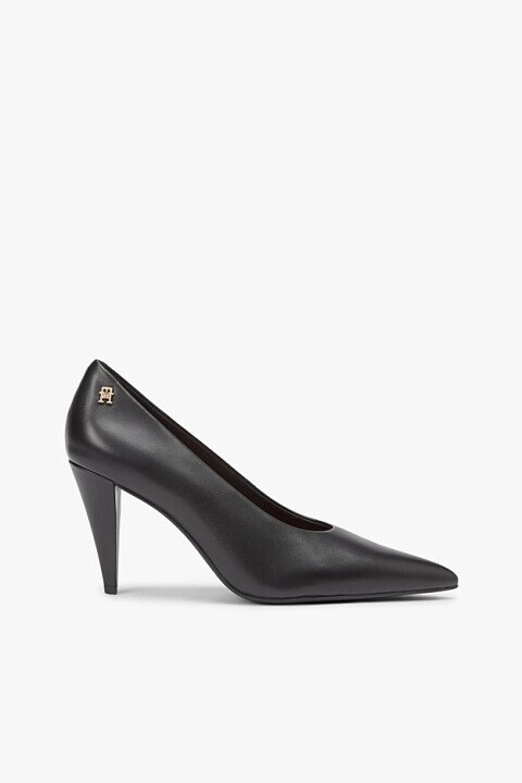 Kadın Sivri Burun Deri Topuklu Ayakkabı - Siyah - Tommy Hilfiger