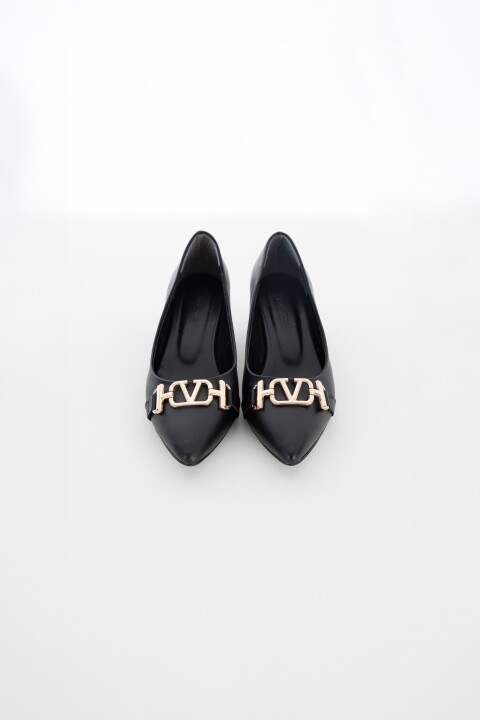 Kadın Sivri Burun Kısa Topuklu Ayakkabı - Siyah - Pandora