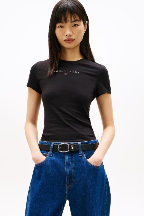 Kadın Slim Bling Linear Yazı Logolu T-Shirt - Siyah - Tommy Hilfiger