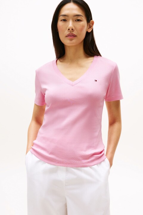 Kadın Slim Cody V-Yaka Kısa Kollu T-Shirt - Pembe 