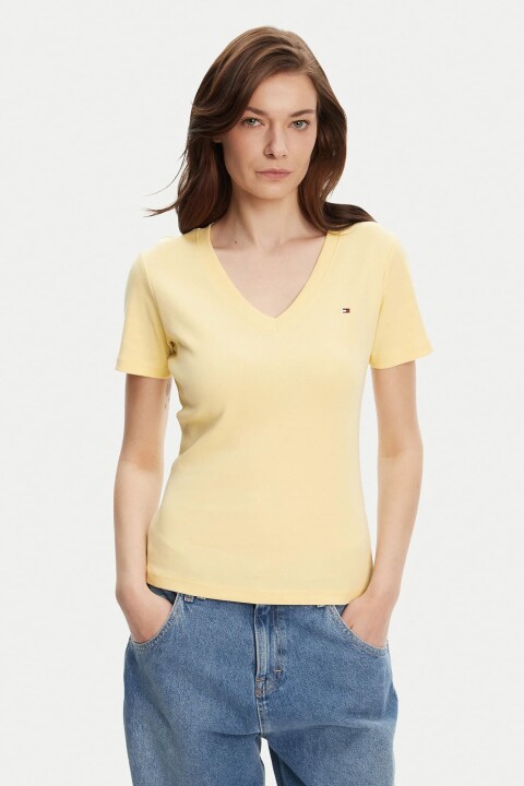 Kadın Slim Cody V-Yaka Kısa Kollu T-Shirt - Sarı 
