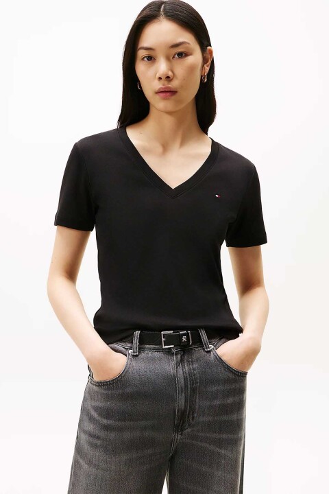 Kadın Slim Cody V-Yaka Kısa Kollu T-Shirt - Siyah 