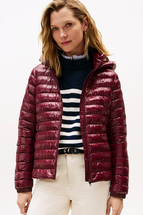 Kadın Slim Fit Gizli Kapüşonlu Şişme Mont - Bordo - Tommy Hilfiger