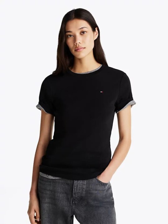 Kadın Slim Fit T-Shirt - Siyah - Tommy Hilfiger