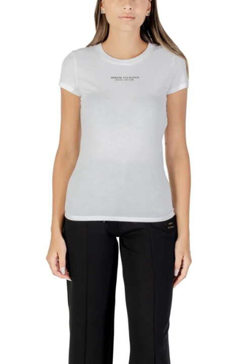Kadın Slim Fit Yazı Logolu Pamuklu T-Shirt - Beyaz - Armani Exchange