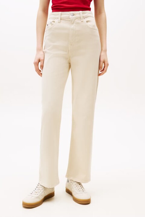 Kadın Slim Fit Yüksek Bel Düz Paça Pantolon - Krem - Tommy Hilfiger